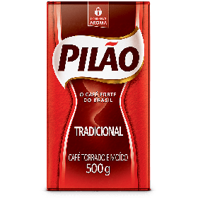 A pack of Brazilian Roasted and Grounded Coffee by Pilao or Café Pilão - Torrado e Moido (Vacuo) weighing 500g