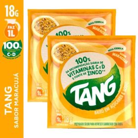 2 packs of Passion Fruit Flavoured Powder by Tang or Refresco em Po Tang Maracuja weighing 18g each
